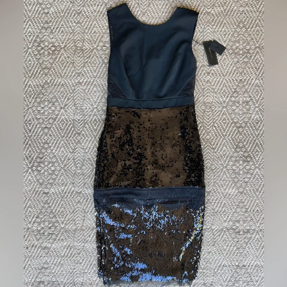 BCBGMAXAZRIA Reyna Black Sequin Sheath Cocktail Dress Womens‎ Size 4 NWT